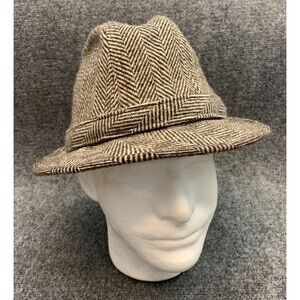Vintage Young An Fedora Hat Medium Kensington Tweed Herringbone Wool Blend
